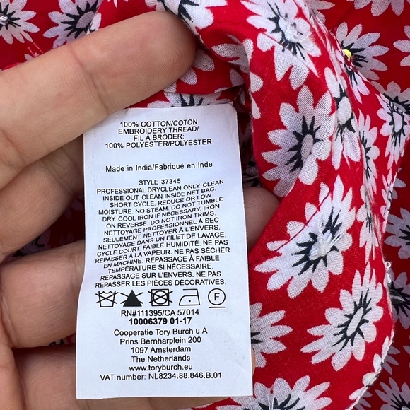 Tory Burch Jayne Nantucket Red Daisy Floral Embroidered Cotton Tunic Size 0 - Picture 7 of 7